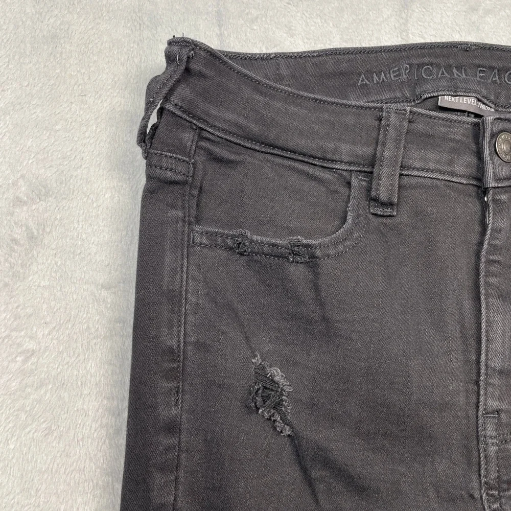 American Eagle Super Hi-Rise Jegging Womens 4 Black Distressed Ripped Next Level